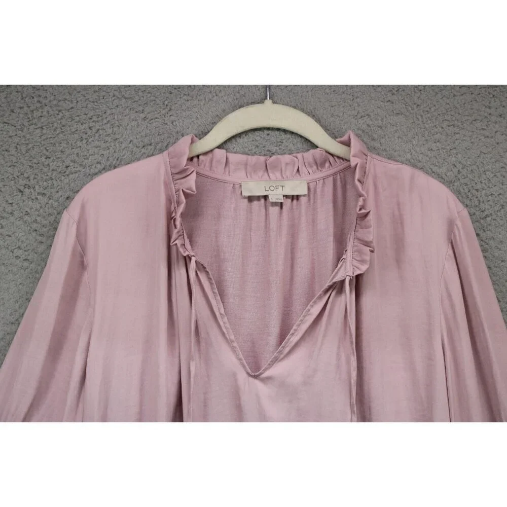 Loft Long Puff Sleeves Silky Tunic-Size Large-Rayon